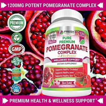 fresh healthcare pomegranate juice powder supplement with bioperine black pepper, powerful antioxidant vitamin c & k,120 vegan capsules (1200mg)