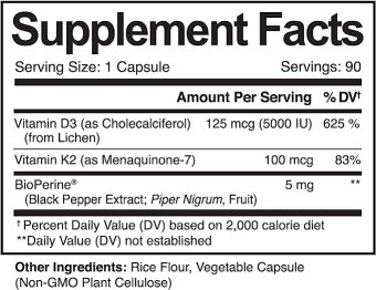 nutriflair plant based k2 (mk7) with d3 vitamins with bioperine, 90 capsules