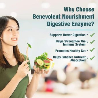 benevolent nourishment high fiber digestive enzymes supplement – supports gut health & nutrient absorption – 180 capsules