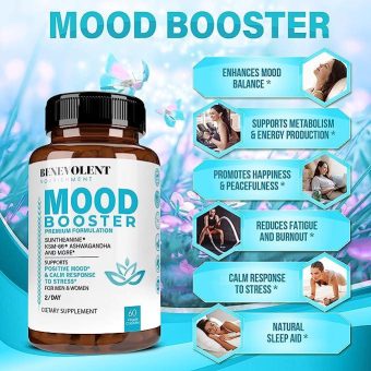 benevolent nourishment mood booster – magnesium complex for stress relief, sleep & muscle support – 60 vegan capsules