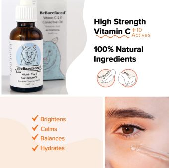 bebarefaced vitamin e face oil facial vitamin c night serum with hyaluronic acid