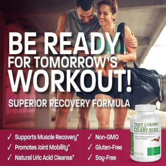 bronson tart cherry extract + celery seed capsules powerful uric acid cleanse, joint mobility support & muscle recovery supplement non gmo formula 60 vegetarian capsules