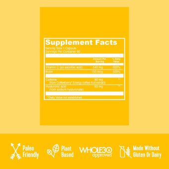 vital proteins morning get up and glow capsules, 90mg caffeine for energy & vitamin c & biotin & hyaluronic acid pills 60ct