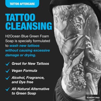 h2ocean blue green foam soap – tattoo aftercare cleanser with aloe vera – 1.7 oz travel size