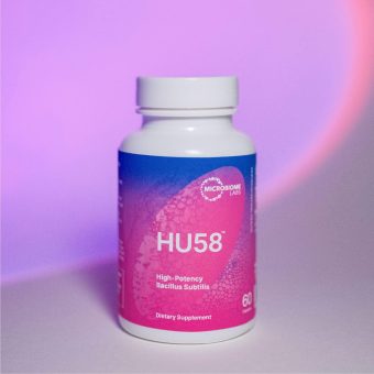 microbiome labs hu58 high potency bacillus subtilis probiotic supplement probiotics for digestive health & immune support 100% survivability 10 billion cfu, shelf stable (60 capsules)