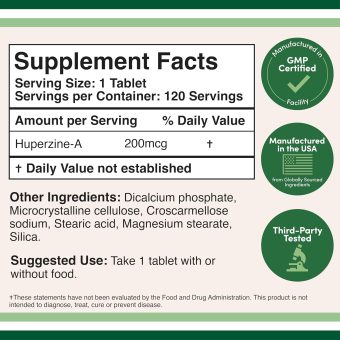 huperzine a 200mcg – 120 tablets | cognitive support supplement by double wood | third party tested | focus & memory support