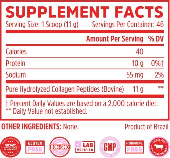 collagen peptides hydrolyzed protein powder 18oz supplement for vital joint & bone support, glowing skin, strong hair & nails, digestive health unflavored, hormone free, grass fed & pasture raised