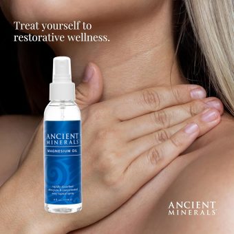 ancient minerals magnesium oil spray 4 oz. pure genuine zechstein magnesium chloride supplement best topical skin application for dermal absorption