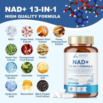 nad+ supplement 1200mg | 13 in 1 antioxidant blend for energy & healthy aging | 120 capsules