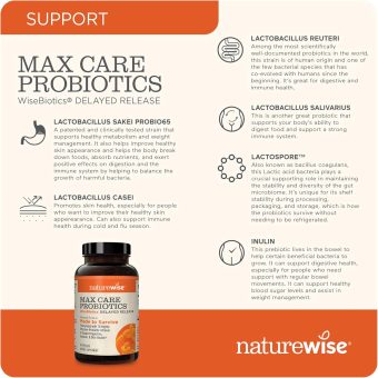naturewise max probiotics for men & women | delayed released capsule 30 billion cfu with 12 highly effective strains, shelf stable [2 month supply – 60 capsules]