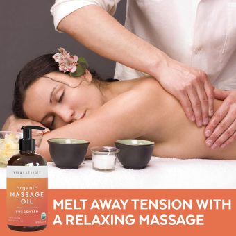 viva naturals certified organic massage oil, unscented, perfect for couples massage and stiff muscle relief, works great as a sensual body oil (8 fl. oz.)