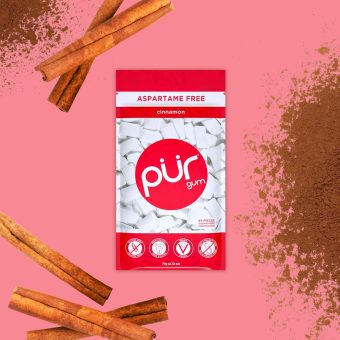 pur gum | sugar free chewing gum | 100% xylitol | vegan, aspartame free, gluten free & diabetic friendly | natural cinnamon flavored gum, 55 pieces (pack of 1)