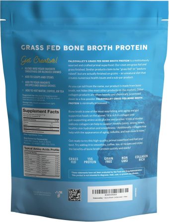 paleovalley grass fed beef bone broth protein | collagen rich powder for gut, skin & joint support | 28 servings
