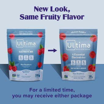 ultima replenisher daily electrolyte drink mix – blue raspberry, 20 stickpacks – hydration packets with 6 electrolytes & trace minerals – keto friendly, vegan, non gmo & sugar free electrolyte powder