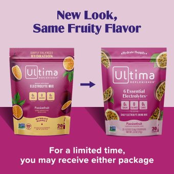 ultima replenisher hydration electrolyte packets keto & sugar free feel replenished, revitalized naturally sweetened non gmo & vegan electrolyte drink mix passionfruit, 20 count​