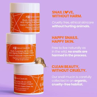 seoul ceuticals korean skin care snail repair cream moisturizer 97.5% snail mucin extract all in one recovery power for the most effective korean beauty routine 2oz