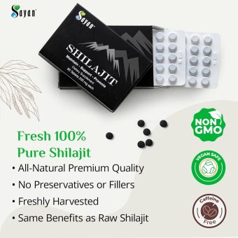sayan pure shilajit tablets, 1 2 month supply, organic 60 drops, fulvic acid & trace minerals supplement for immune support, natural liver detox, energy boost, genuine black resin mineral pitch