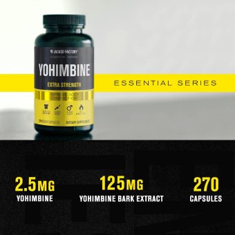 jacked factory yohimbine extra strength supplement, 270 capsules premium yohimbe bark extract for experienced users body recomposition, energy & more zero fillers 270 veggie capsule pills