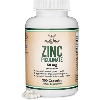 double wood supplements zinc picolinate 50mg, 300 capsules (immune support for kids and adults) non gmo, gluten free, made in the usa (300 day supply)
