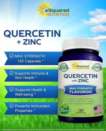 asquared nutrition quercetin 1000mg with zinc supplement 120 capsules quercetin dihydrate with black elderberry & zinc max strength powder complex pills to help improve immune response