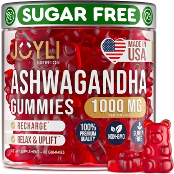 ashwagandha gummies for women & men – 1000mg ashwagandha with vitamin c, zinc | stress, sleep, and mood support | 60 vegan, sugar free chews