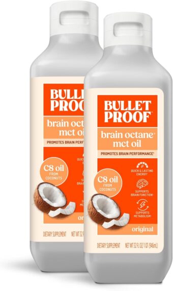 bulletproof brain octane mct oil for keto and paleo diet (16oz) pack of 2