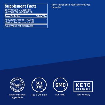 bulletproof coconut charcoal detox and gas relief capsules (90 count) – activated charcoal from 100% coconut shells