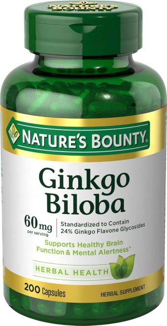 nature's bounty ginkgo biloba 60mg, 200 capsules – herbal supplement for brain health