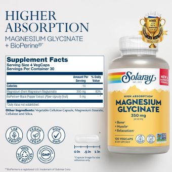 solaray high absorption magnesium glycinate 350mg – 120 vegcaps