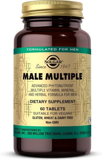 solgar male multiple 60 tablets – multivitamin for men’s health, energy & immunity, non gmo, vegan