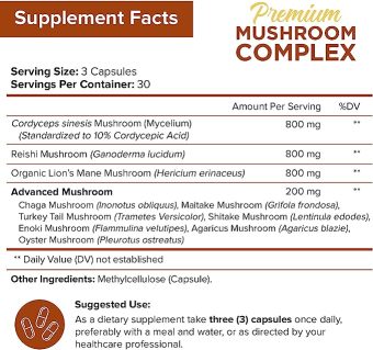 nutriflair visit the store 7 organic mushroom supplement 90 capsules (2500mg)