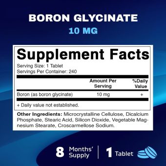 vitamatic chelated boron 10mg – 240 tablets | glycinate form for bone, hormone & tissue support