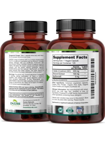 zazzee naturals indole 3 carbinol (i3c) with bioperine – 200 mg – 120 veggie capsules
