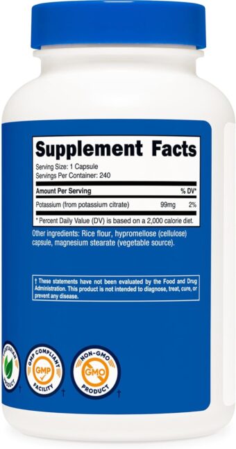 nutricost potassium citrate 99mg – 240 capsules – gluten free, non gmo