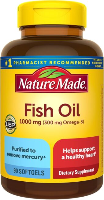 nature made omega 3 fish oil 1000mg softgels – heart health support supplement – 90 softgels