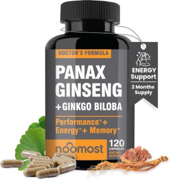 noomost korean red panax ginseng with ginkgo biloba – 1000 mg ginseng extract (10% ginsenosides) & 60 mg ginkgo – vegan capsules, 120 count
