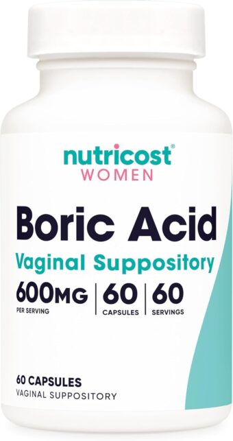 nutricost boric acid 600mg, 60 capsules vaginal suppository non gmo for women