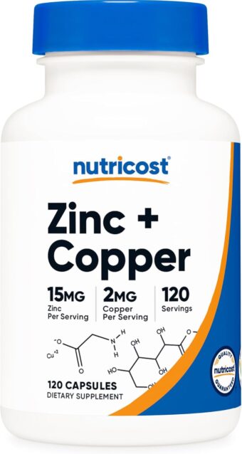 nutricost zinc + copper capsules (120 servings)(15mg zinc + 2mg copper per serving)