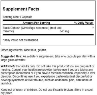 swanson black cohosh 540 mg – herbal root extract supplement – 60 capsules