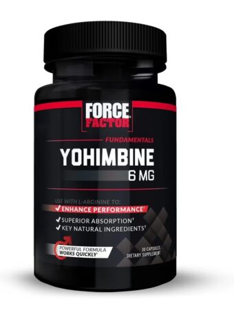 force factor yohimbine supplement for men, yohimbe bark extract with superior absorption to enhance performance, 6mg yohimbine bark pills with key natural ingredients, works fast, 30 capsules