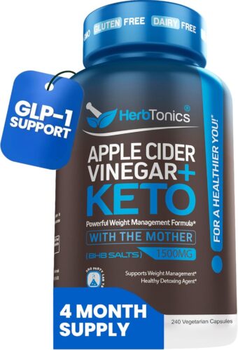 apple cider vinegar with keto bhb salts glp 1 support supplement for metabolism and appetite control, 240 capsules