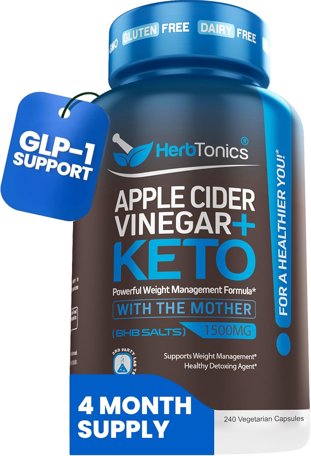 apple cider vinegar with keto bhb salts glp 1 support supplement for metabolism and appetite control, 240 capsules