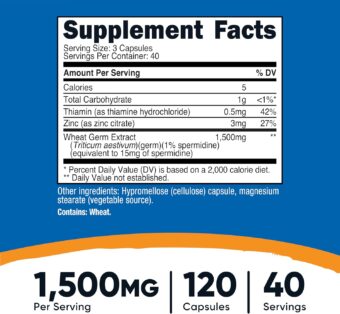nutricost idine wheat germ extract supplement, 1500mg wheat germ extract, 120 capsules