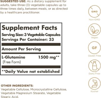 solgar l glutamine, 500 mg 100 capsules