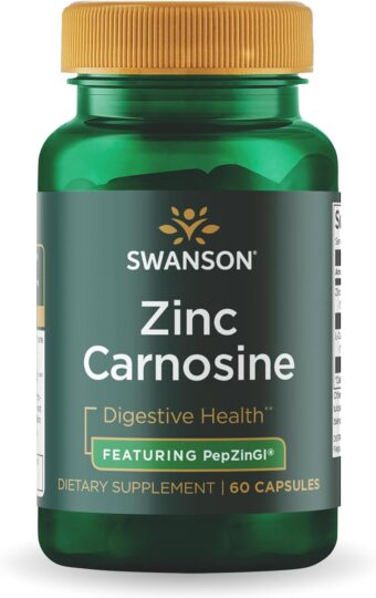 swanson zinc carnosine (pepzingi) gastric health supplement for digestive sensitive adults seeking stomach lining support (60 capsules)