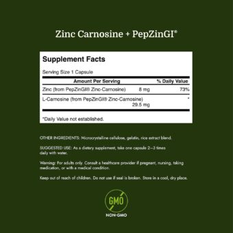 swanson zinc carnosine (pepzingi) gastric health supplement for digestive sensitive adults seeking stomach lining support (60 capsules)