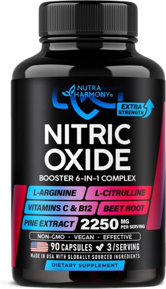 nitric oxide booster 2250 mg muscles, energy & circulation 90 capsules
