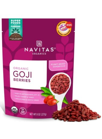organics goji berries – for smoothies, trail mix, baked goods, oatmeal & more – vitamin a, antioxidants, fiber – wolfberry usda organic, non gmo, gluten free, vegan (8oz. bag, 8 servings)